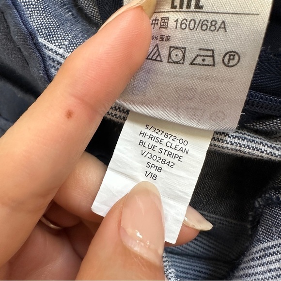 GAP Hi Rise Stripe Cropped Wide Leg Linen‎ Pants Lagenlook Vacation Clean Blue - Picture 9 of 11